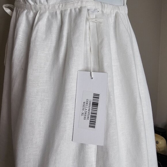 Reformation XL Odella Dress White Linen Tiered Plunge Western Cottage Festival - Picture 5 of 9